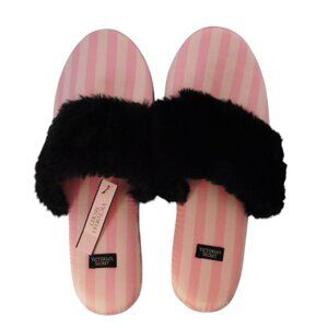 NEW Victorias Secret Satin Scuff Slippers Striped 11163735 Size M 7 - 8
